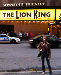 Kate Hamilton, PT, DPT working as a physical therapist for dancers on The Lion King. 